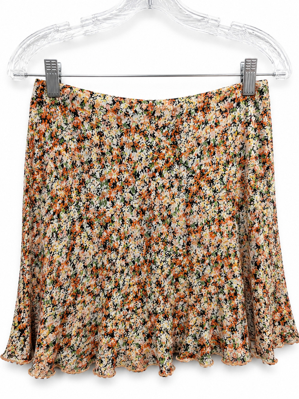 Y2K H&M Ditsy Floral Mini Skirt Womens Size 4 Ivory Pleated Flare Boho